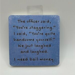 Blue Coaster with Humorous Quote - pack includes 6 paper coasters
